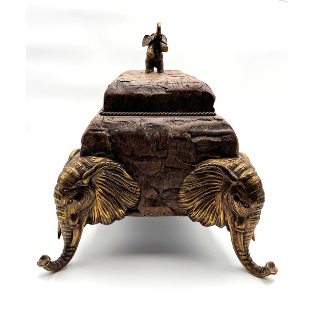 Brown Maitland Smith Elephant Box With Brass Mounts For Sale - Image 8 of 14