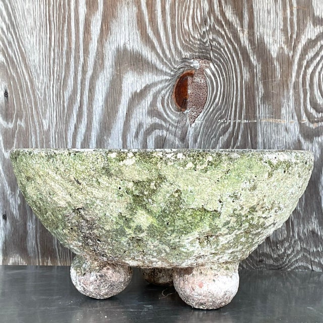 Vintage Boho Cast Concrete Bowl Planters - Set of 2 For Sale - Image 11 of 12