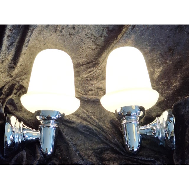 Silver Vintage Wall Lamps with Chrome-Plated Brackets and Opaque White Glass Shades from Hillebrand-Leuchten, 1980s, Set of 2 For Sale - Image 8 of 8