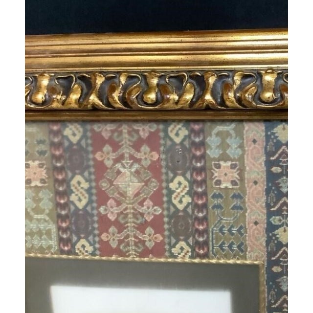 English Vintage Telephone Print With Persian Textile Mat in Ornate Gilt Frame For Sale - Image 3 of 4