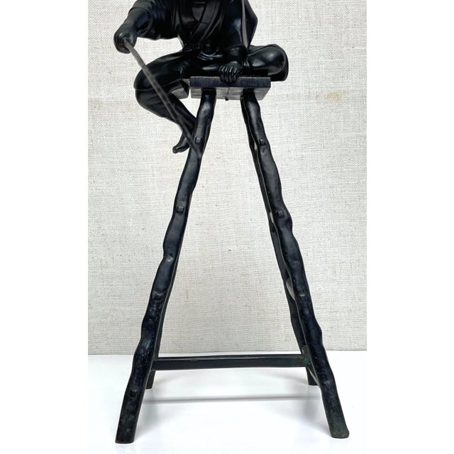 Metal Meiji Bronze Fisherman Okimono, Sealed Masatsune Saku For Sale - Image 7 of 12