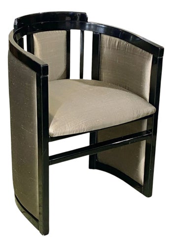 Mid Century French Art Deco Black Lacquer Wood Chair W/Thai Silk