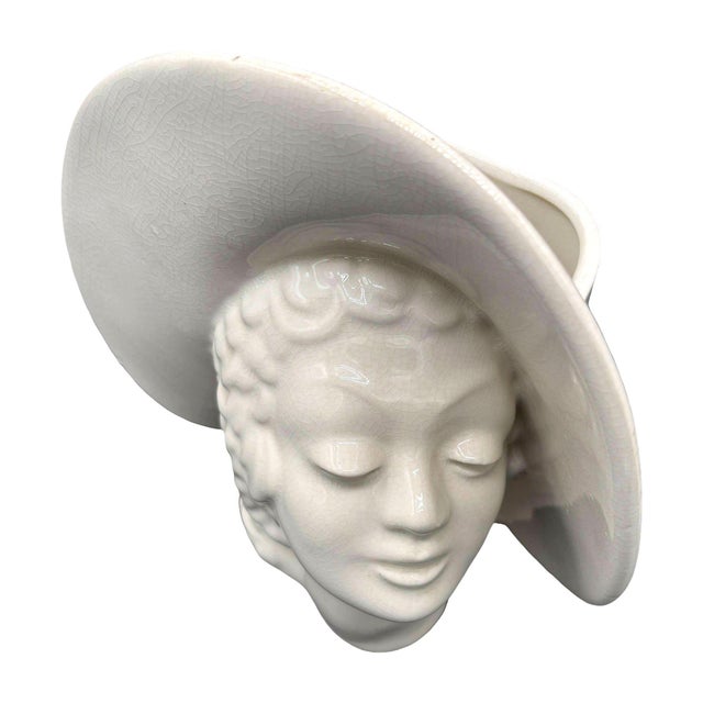 Mid-Century Modern 1930s Large Art Deco Hat Lady Bust White Ceramic Planter by Royal Haeger For Sale - Image 3 of 9