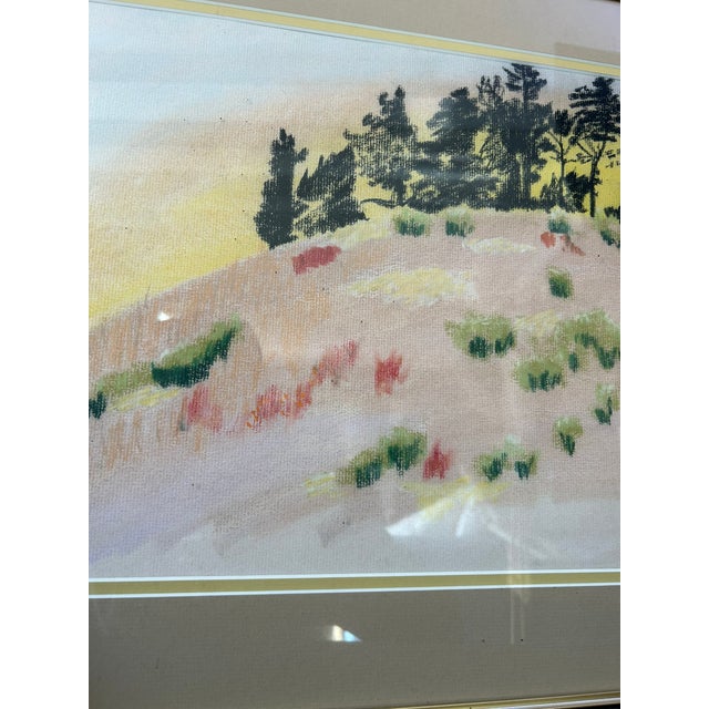 Original Colored Pencil Landscape Drawing – Pink Meadow & Wooded Hillside, Framed, 1980 For Sale In Boston - Image 6 of 8