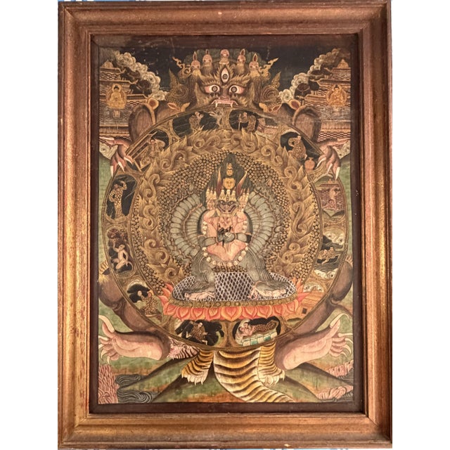 Unknown, Thangka Bhavachakra Wheel of Life Yama and Samsara, 1920s, Oil on Canvas For Sale - Image 10 of 10