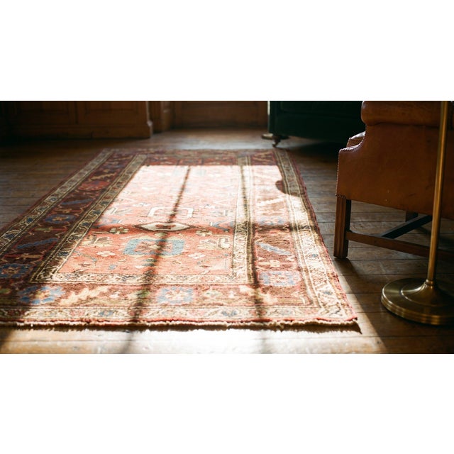 Red 1890s Red Coral Rustic Geometric Antique Persian Bijar Rug 4'3" X 6'10" Handknotted Wool Carpet For Sale - Image 8 of 9