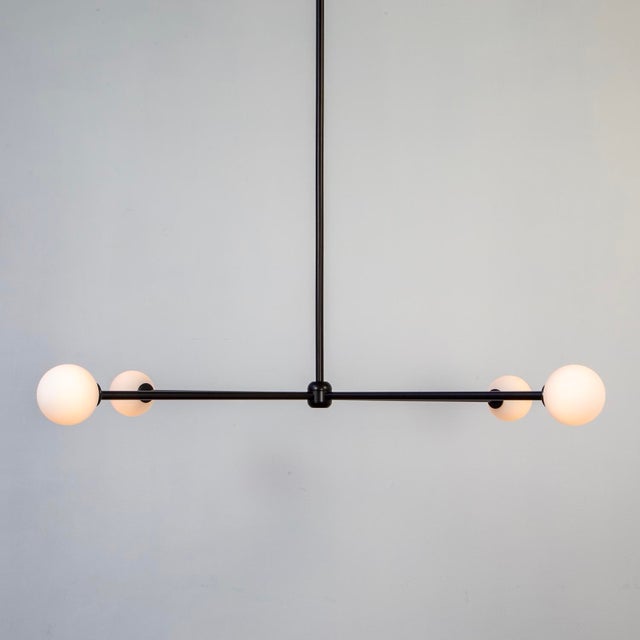 Globe Chandelier 4, Black, 26.5in H, 3 Inch Glass Globes, by Research.Lighting, Modern, Minimal Hanging Light For Sale - Image 10 of 11