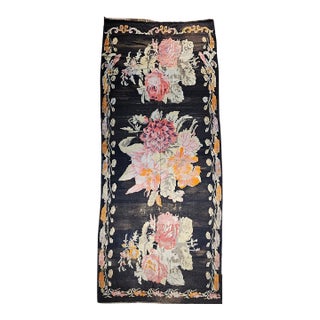 Vintage Caucasian Karabagh Kilim, Floral wreath Design, Handwoven Wool, 5' x 14' For Sale
