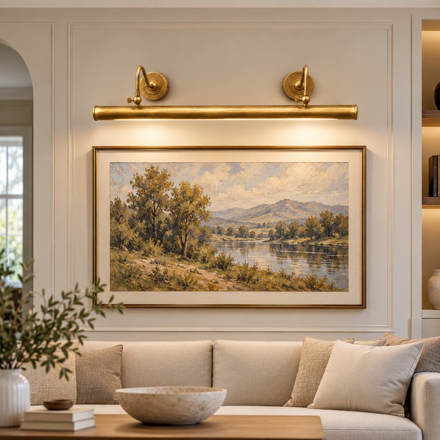 Handcrafted Brass Double-Arm Picture Light for Large Artwork & Gallery Walls For Sale - Image 4 of 8