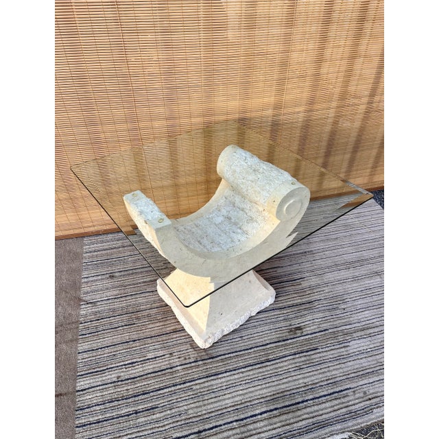 Postmodern 198os Postmodern Mactan Stone End Table With Glass Top. For Sale - Image 3 of 13