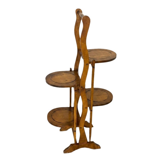 Antique Wooden 4-Tier Muffin Stand - Vintage Folding Cake & Pastry Display, Edwardian Style Plant Stand For Sale