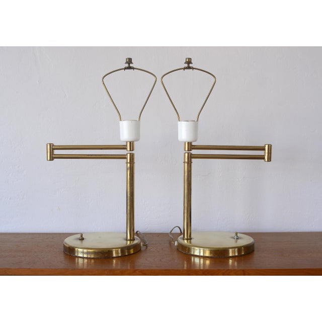 Walter Von Nessen Vintage Bauhaus Walter Von Nessen Articulating Brass Table Lamps - A Pair For Sale - Image 4 of 14