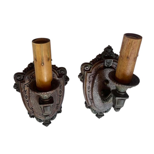 1920s Leaves SBD Berries Cast Sconces in Original Old Paints - a Pair For Sale In Los Angeles - Image 6 of 7