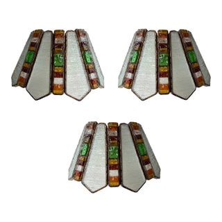 1970s Hammered Glass Wrought Iron Sconce by Longobard - Set of 3 For Sale