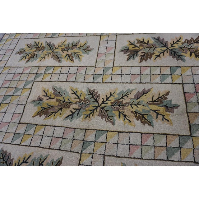 1930s Ivory Cream Floral Folk Art Holly Antique American Hooked Rug For Sale - Image 12 of 15