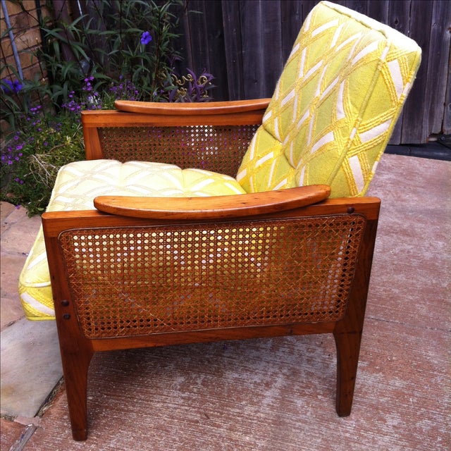 Mid-Century Walnut Cane Arm Chairs - Pair | Chairish