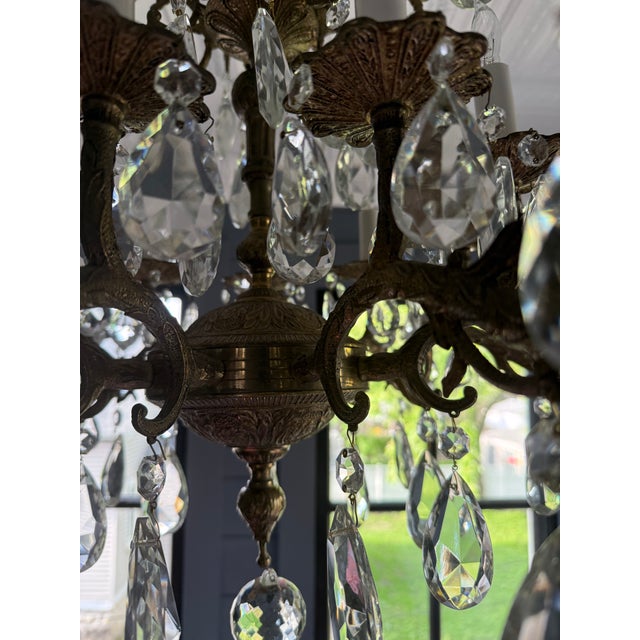 Vintage Chandelier-Absolutely Extraordinary Spanish Brass Chandelier With Faceted Crystals For Sale - Image 9 of 14