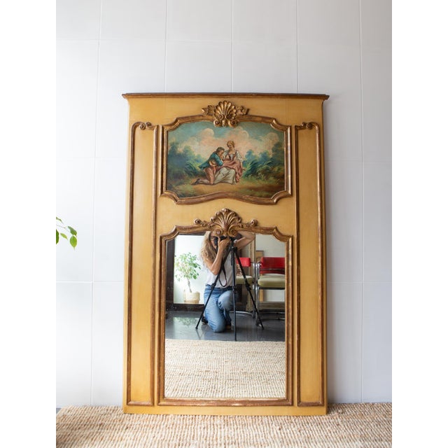 French Trumeau Mirror with Original Painting, 1900s For Sale - Image 10 of 11