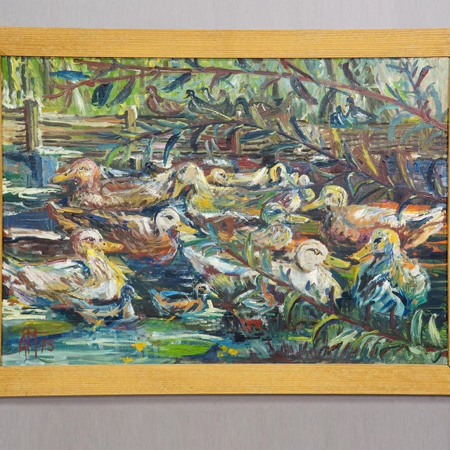 Post Impressionist Duck Pond in Taufkirchen, 1975 – Oil Painting by Alexander Michael For Sale - Image 3 of 6