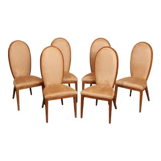 1990s Italian Modern Art Deco High Back Upholstered Dining Chairs - Set of 6 For Sale
