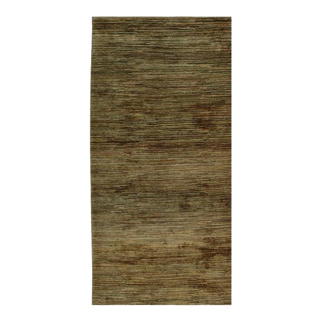 3x10 Brown Hand-Knotted Wool Striated Earth Tones Classic Traditional Carpet Rug For Sale