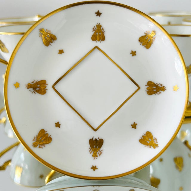 Le Tallec Golden Bees Porcelain Demitasse Cups and Saucers, C. 1957 , Set/11-12 For Sale In Miami - Image 6 of 13