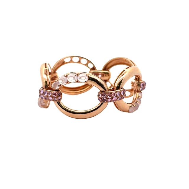 Moonstone Pink Sapphire 18k Rose Gold Chain Bracelet For Sale - Image 4 of 6