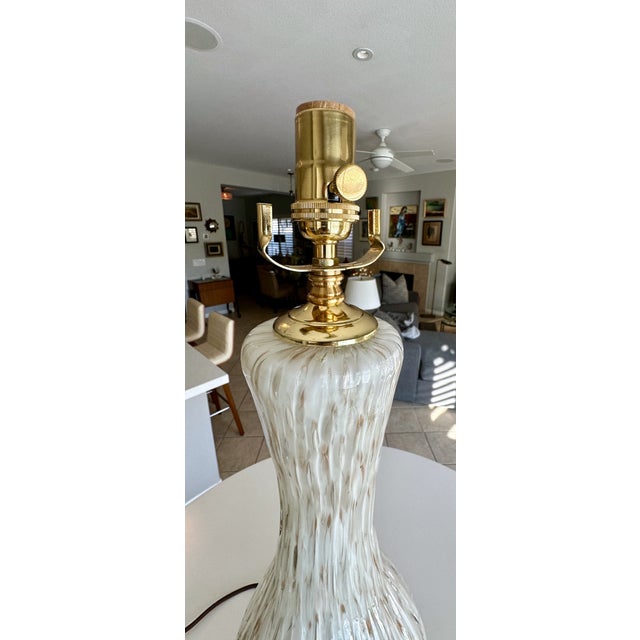 Large Single Murano White Bubbles Copper Aventurine Glass Table Lamp For Sale - Image 9 of 12
