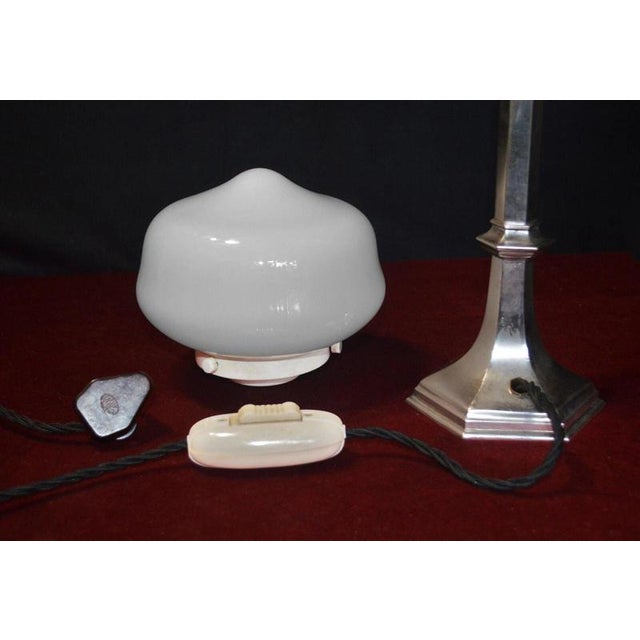 French Art Deco Silver-Plated Table Lamp with Opaline Glass Shade, 1920s For Sale - Image 16 of 18
