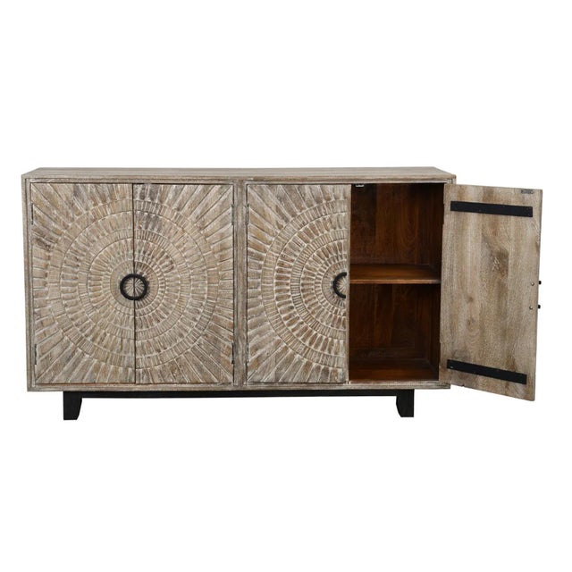 Washed Double Medallion Carved Wood Credenza For Sale - Image 10 of 12