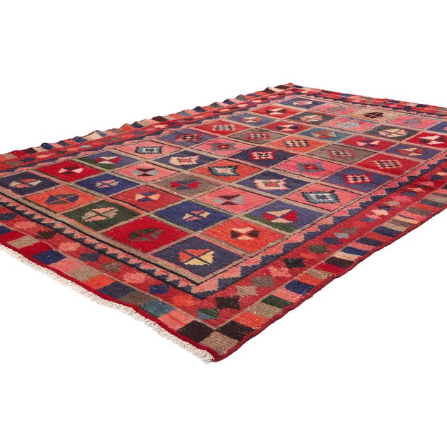 78872 Vintage Persian Lori Checkerboard Rug, 05'02 x 08'02. This exquisite hand-knotted wool vintage Persian Lori rug is a...