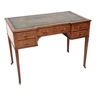 Antique Edwardian Inlaid Leather Top Desk, 1900s For Sale
