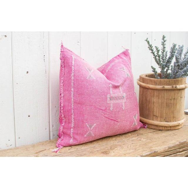 Tribal Cerise Moroccan Silk Rug Pillow For Sale - Image 3 of 9