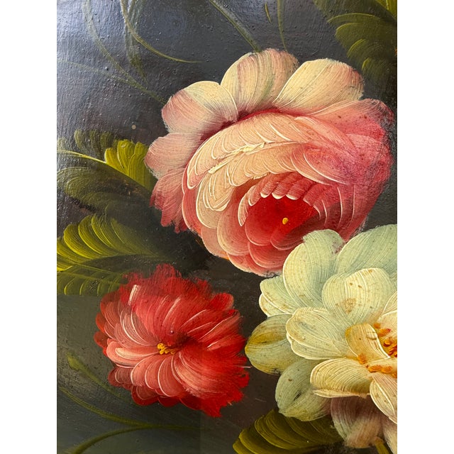Wood Vintage Oval Wood Floral Tole Painted Tray For Sale - Image 7 of 17
