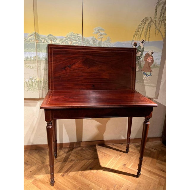 18th Century Italian Mahogany & Maple Inlaid Consoles or Folding Game Tables, Set of 2 For Sale - Image 12 of 18