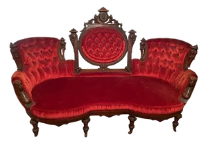 Late 19th Century Antique John Jelliff Renaissance Revival Settee With Jenny Lind Back Egyptian Busts