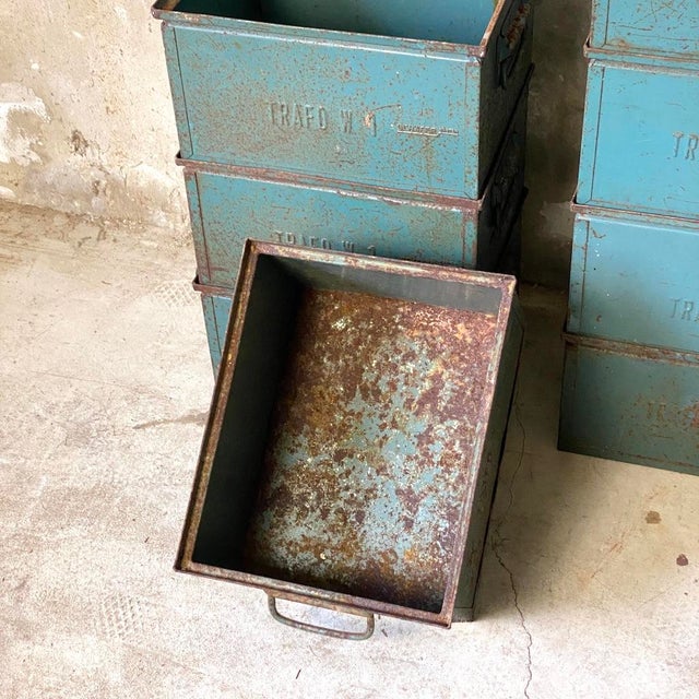 Vintage Stackable Industrial Metal Crates, 1950s, Set of 8 For Sale - Image 6 of 7