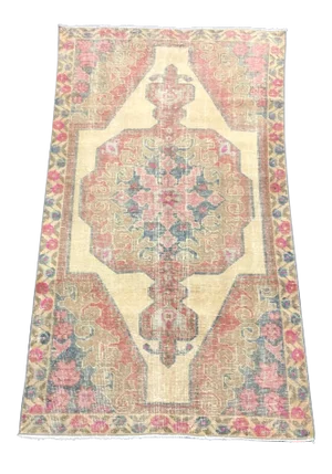 Vintage Bohemian Turkish Oushak Floral Beige and Red Rug