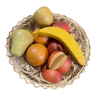 1970s MCM Geometric Fruit and Wicker Bowl- Set of 11 For Sale