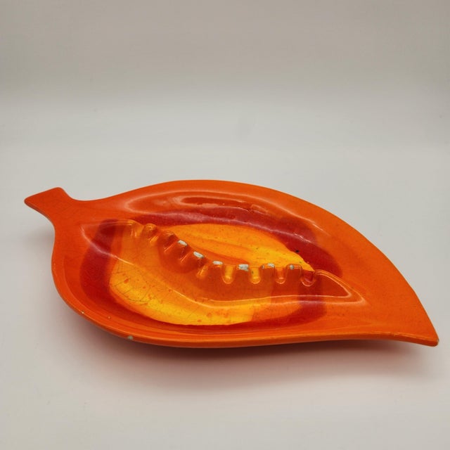 Mid-Century Modern Mid-Century Ceramic Leaf Ashtray, Orange and Yellow Drip Glaze, 1960s For Sale - Image 3 of 9