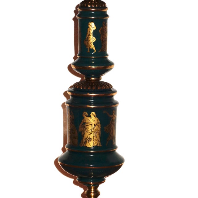 Antique Empire French Brass and Porcelain Table Lamp, 1920s For Sale - Image 4 of 11
