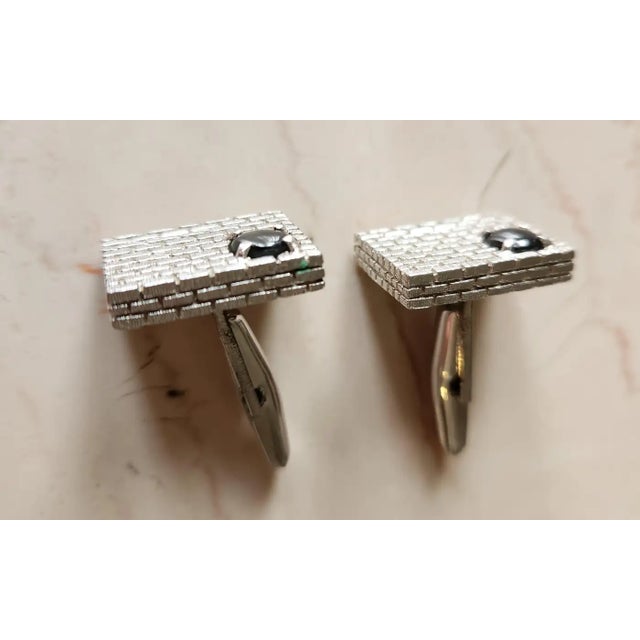 Georg Jensen 1960s Estate Modernist Sterling Onyx Cufflinks For Sale - Image 4 of 9