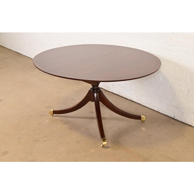 Baker Furniture Georgian Banded Cherry Wood Pedestal Extension Dining Table, Newly Refinished For Sale - Image 9 of 14