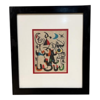 Mid-Century Modern Sand Art Painting, Abstract Surrealism Unsigned Joan Miro Era For Sale