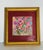 Abstract modern mixed media painting by Elia Blue Moon Garden in gold tone frame.
