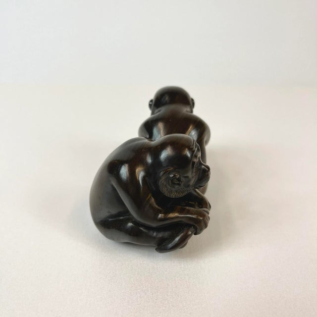Two Hand Carved Monkeys in Hardwood For Sale - Image 4 of 8