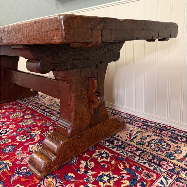Antique French Dining Farmhouse Refectory Monastery Table Trestle Base Mid 19thC For Sale In Dallas - Image 6 of 18