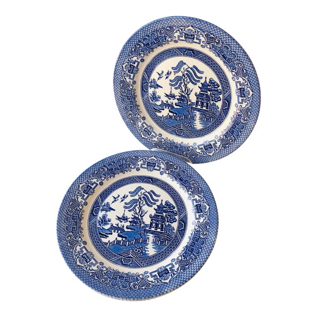 1990's English Ironstone Blue and White Dinner Plates- Set of 4 For Sale