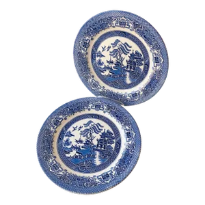 1990's English Ironstone Blue and White Dinner Plates- Set of 4