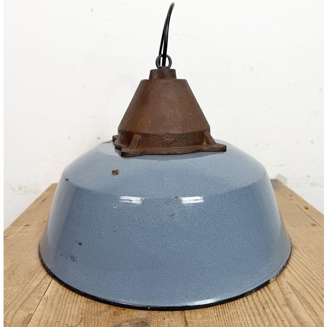 Industrial Grey Enamel and Cast Iron Pendant Light, 1960s For Sale - Image 15 of 17